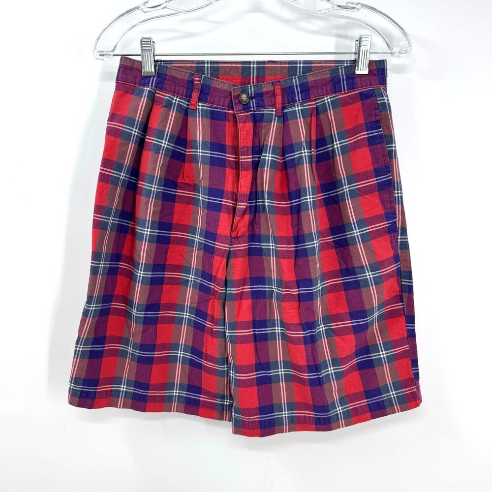 VTG GAP Red Plaid Pleated Shorts Men Size 30 100% Cotton Y2K Preppy Grunge